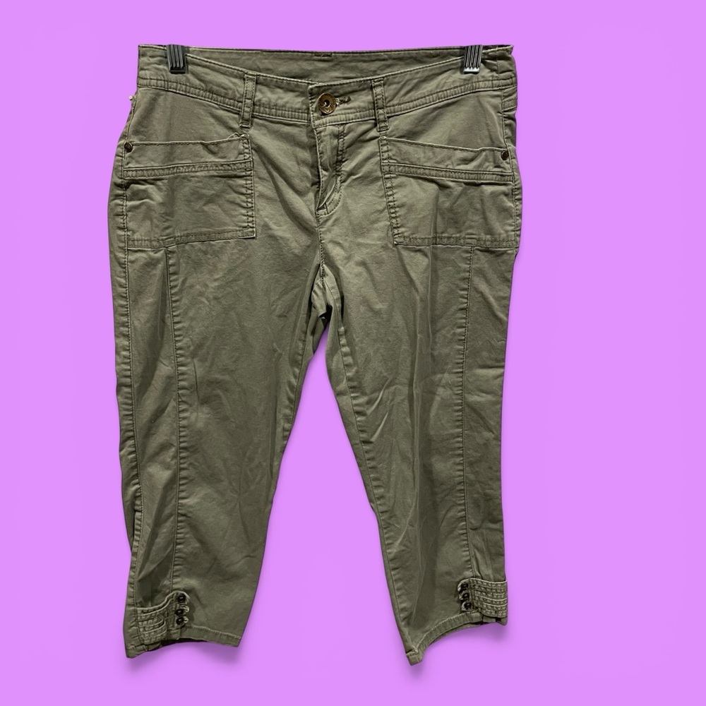 Cute Y2K low rise Army green twill stretch crops pockets Style & Co